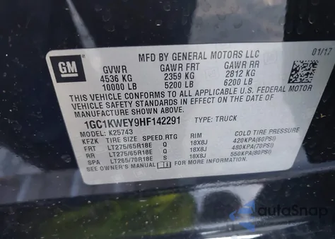 2017 Chevrolet Silverado 2500Hd Ltz from USA, damaged, VIN 1GC1KWEY9HF142291